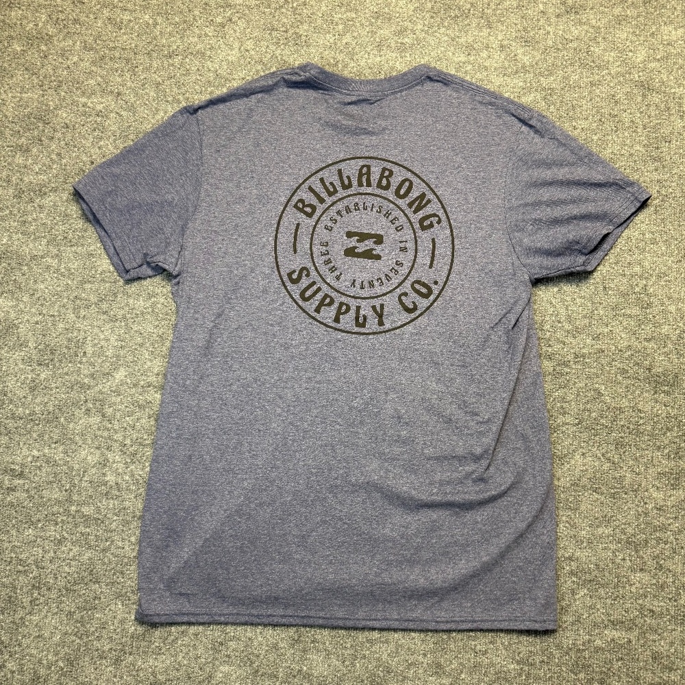 Billabong Supply‎ Co Premium T-Shirt Mens Size L Solid Blue Crew Neck Back Logo